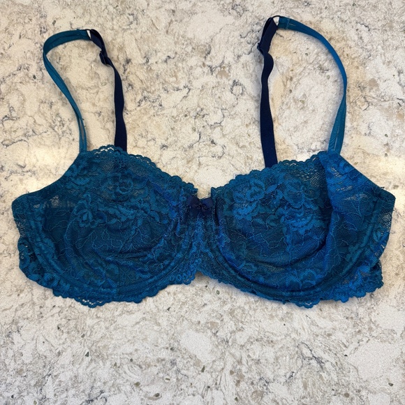 Women's Gilligan & O'Malley 38D  aqua blue lace sheer bra - Picture 2 of 14